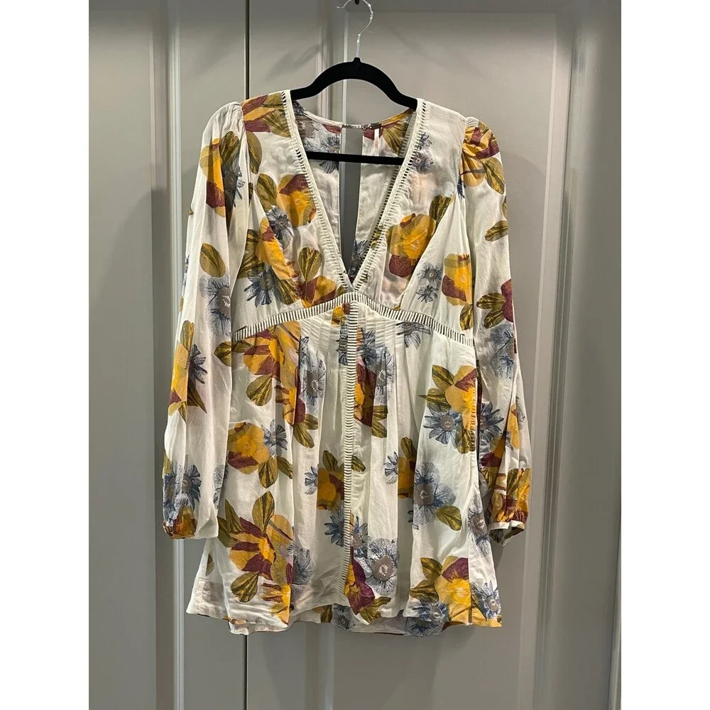 FREE PEOPLE Strawberry Fields Smock Dress, Ivory, Sz XS